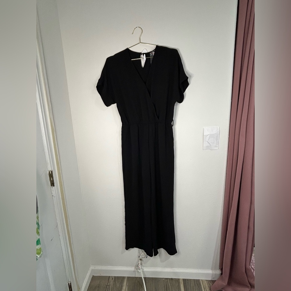 Pretty Garden Black Jumpsuit Medium Wrap V-Neck Wide Leg One Piece Outfit